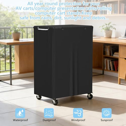 COSHNIBI AV Cart Cover, Heavy Duty Waterproof Rolling Media Cart Cover for Multi-Functional Media Carts/Metal Computer Presentation Stand with Wheels,25" L x 19" W x 40" H,Black - size: 25" L x 19" W x 40" H
