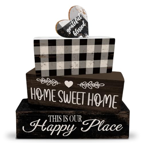 4 Pcs Farmhouse Kitchen Table Decoration Black and White Wooden Tiered Tray Decor Home Sweet Home Table Centerpiece Rustic Decorative Block Sign for Kitchen Dining Room Tabletop Desk Shelf - color: Sweet