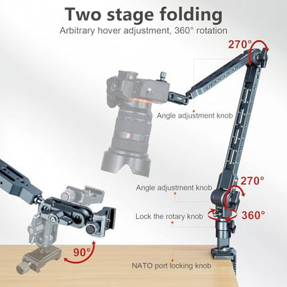 Metal Magic Arm Camera Stand, Gooseneck 360 ° rotating bracket，Flexible adjustment，5KG/11lb Load Capacity，Compatible with Phone/iPad Stand, Suitable for Kitchen/Bedside/Desk Video and Photog