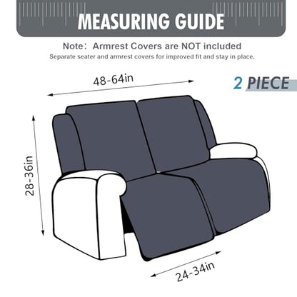 100% Waterproof Recliner Loveseat Cover, 2 Pieces Stretch Recliner Sofa Slipcovers Washable Couch Cover Furniture Covers for Pets, Dogs, Kids (Dark Gray, 2 Seater) - color: Dark Gray, size: 48"-62" 2 Seater