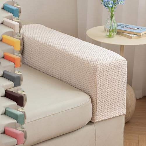 Couch Arm Covers & Arm Chair Covers Set of 2 - Stretch Sofa Armrest Protectors with Non-Slip Grip, Machine Washable Polyester Fabric for Recliner/Loveseat/Sectional (Beige,Large-Set of 2) - color: Beige, size: Large-Set of 2