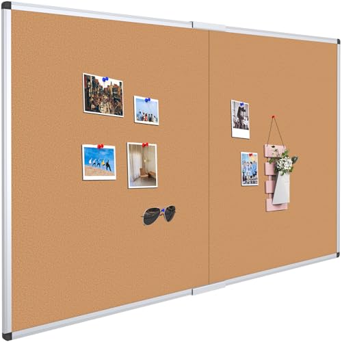 VIZ-PRO 72" x 48" Large Cork Bulletin Board, Foldable & Wall-Mounted Notice Pin Board with Silver Aluminum Frame, for School Home Office - 6' x 4' Corkboard - size: 72 X 48 Inches