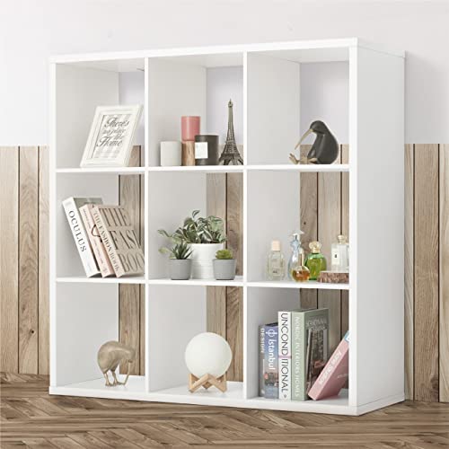 Fencer Wire 13-Inch Cube Storage Organizer Shelf, with Extra Thick Exterior Edge, Room Open Storage Shelf Divider, Bookcase, 6-Cube / 8-Cube / 9-Cube, Colors Available in Rustic Grey Oak and White - color: White, size: 9 Cube