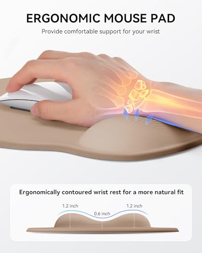 Mouse Pad with Wrist Rest, Ergonomic Mouse Pads for Desk, Office Non-Slip Mousepad with Gel Wrist Support(Coffee Brown, 10.6''L x 9''W) - color: Coffee