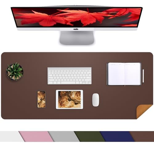 AFIING Cork Desk Mat 31.5" x 17", Coffee,Desk pad Protector | Dual-Sided Cork & PU Leather, Large Mouse Pad, Non-Slip & Waterproof - color: Coffee, size: 31.5" x 17"