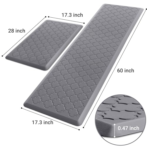Kitchen Mat [2 PCS] Cushioned Anti-Fatigue Floor Mat Water Resistant Non-Skid Kitchen Mats and Rugs Ergonomic Comfort Foam Kitchen Rugs Standing Mat for Floor Office Sink(Grey,17.3"x28"+17.3"x60") - color: Stylish Grey, size: 17.3"x28"+17.3"x60"