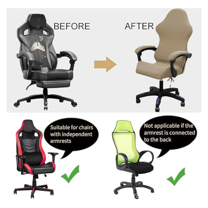 Gaming Chair Cover Set with Armrest Covers, Stretch Ruffled Slipcover for Racing Office Computer Reclining Chairs (Khaki) - color: Khaki