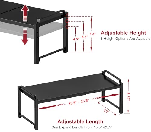 X-cosrack 12" Wide 100LBS Loading-Bearing Heavy Duty Kitchen Storage Shelf, Expandable Cabinet Shelf Organizer, Stackable Adjustable Storage Shelves for Kitchen Cabinet Cupboard Pantry Counter - color: Black, size: 2 Pack: 25.5"L (12" Wider +100LBS Load-b