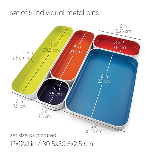 Three by Three Metal Organizer Tray | Shallow 1 Inch | Assorted Colors | For Makeup & Desk | Set of 5, Pack of 6 - color: Assorted Colors, size: 30 Piece