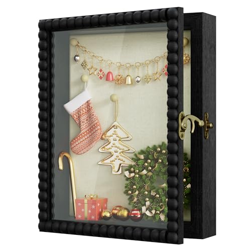 Love-KANKEI Shadow Box Frame 8x10,Wood Deep Shadow Box Display Case with Unique Beads Door and Glass Window, Memory Box for Pictures,Medals,Memorabilia,Collections Black - color: Black, size: 8x10