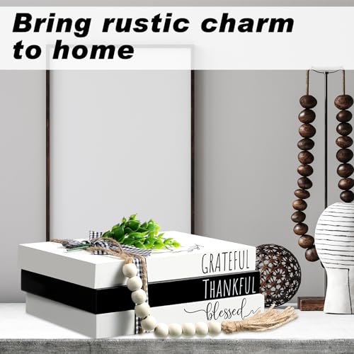 Capoda 3 Pcs Decorative Books for Home Decor Farmhouse Faux Stacked Books Wooden Rustic Table Decor with Bead Garland Twine Ribbon Faux Leaf for Table(Classic) - style: Classic