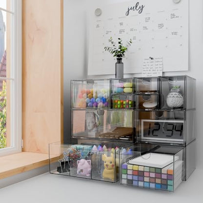 Desk Organizer Set, Clear Stackable Dustproof Storage Boxes for Desktop, Office, DIY Craft & Vertical Space Saving, Perfect for Makeup, Stationery, Jewelry Organization (10 Drawer) - size: 10 drawer clear