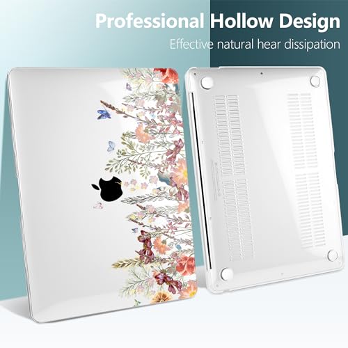 DONGKE Compatible with MacBook Air 13 inch Case 2021 2020 2019 2018 Release A2337 M1 A2179 A1932 with Retina Display & Touch ID, Plastic Hard Shell & Keyboard Cover - Floral Illustration - color: Floral Illustration