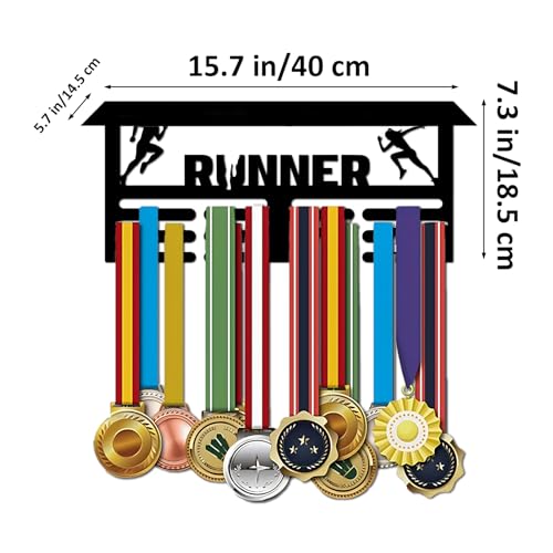 Resama Medal Hanger Holder Display Wall Rack Frame Shelf-Medal Hanger Awards Ribbon Soccer,Gymnastics,Holder Display Rack for 60 Medals - color: Runner-TD
