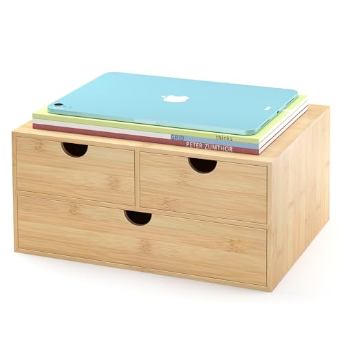 Bamboo Desk Drawer Organizer, Large Desktop Organizer with Drawers Tabletop Storage Organization Box for Office Home Toiletries Supplies Vanity, No Assembly Required (L-3 Drawers) - color: 3 Drawer-U2D1, size: Large