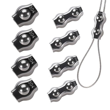 8Pcs 1/8 Inches M3 Cable Clamps, 4 Pcs Duplex Double Bolt Cable Clamps + 4 Pcs Simplex Single Bolt Wire Rope Clips for 1/8Inch (1.5mm-3mm) Diameter Wire Cable/Wire Rope, Wire Clamp Tool for Outdoors - size: 8pcs-simplex/duplex-M3(1.5mm-3mm)