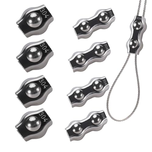8Pcs 1/8 Inches M3 Cable Clamps, 4 Pcs Duplex Double Bolt Cable Clamps + 4 Pcs Simplex Single Bolt Wire Rope Clips for 1/8Inch (1.5mm-3mm) Diameter Wire Cable/Wire Rope, Wire Clamp Tool for Outdoors - size: 8pcs-simplex/duplex-M3(1.5mm-3mm)