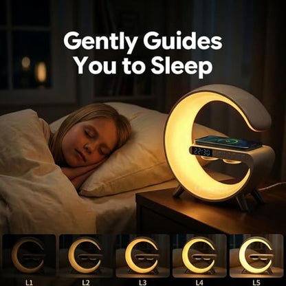 Smart LED Table Lamp,4-in-1 Wireless Charger with Speaker,Night Light, Alarm Clock, and Bluetooth Speaker with App Control, Ideal Gifts for Home, Office, Christmas(White) - color: White