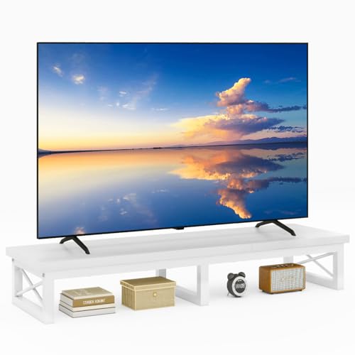 IBUYKE 45" Large TV Riser for 32-60 inch TV,Tabletop Short TV Stand with Storage and Steel Legs,TV Riser Stand for Home,Bedroom,Living Room,White TVT002W - color: White