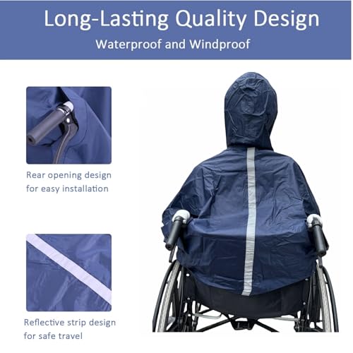 Waterproof Wheelchair Poncho, Windproof Rain cover adults Mobility Scooter Poncho Cape - color: Navy Blue