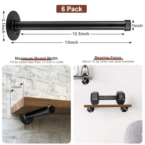 PINTUSON 6 Pcs Industrial Pipe Clothes Bar 12 Inch - Wall Mount Clothing Rack - Face Out Wall Clothing Rods for Commercial Retail Boutique Shirt Display - color: Black 12" Clothes Rack