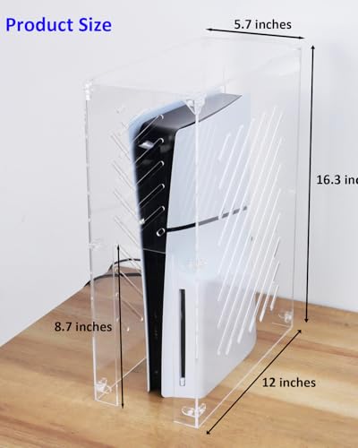 Clear Acrylic Protective Cover for PS5 Console,Transparent Lucite Case Compatible with Sony PlayStation 5 Pro/Slim/Disc/Digital,Simple Self-Assembly Vertical Protection Box(12"L x 5.7"W x 16.3"H) - size: Vertical Protective Cover-12.1"L x 5.8"W x 16.4"H