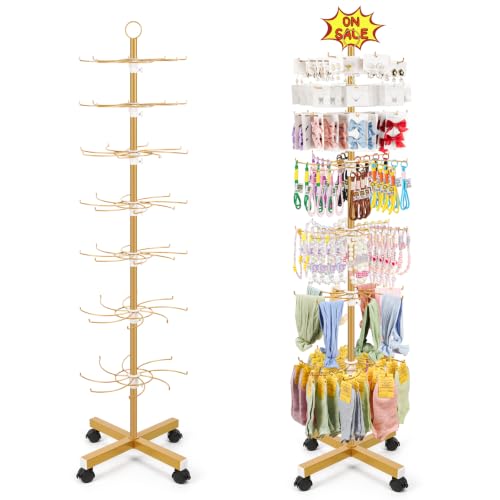 Flenpptly Retail Display Stand, 7-Tier Rotating Display Rack for Store Display, Movable and Adjustable Spinning Display Stand for Earrings, Jewelry, Keychains, Socks Display (7-Tier Gold) - color: 7-Tier Gold