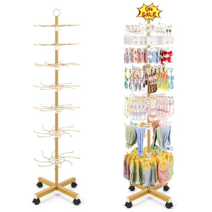 Flenpptly Retail Display Stand, 7-Tier Rotating Display Rack for Store Display, Movable and Adjustable Spinning Display Stand for Earrings, Jewelry, Keychains, Socks Display (7-Tier Gold) - color: 7-Tier Gold