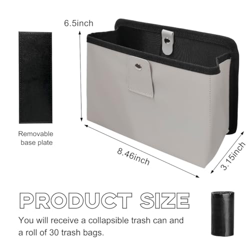 Yourkar Car Trash Can, Foldable Waterproof Leather Car Garbage Organizer Holder, Automotive Mini Dustbin Container with One Roll Trash Bag, Universal Interior Car Accessories (Beige, M) - color: Beige, M
