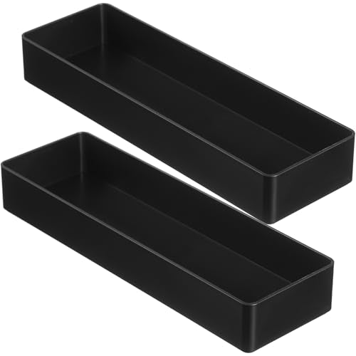 Teling 2 Pcs Black Large Rectangular Desk Organizer Set, Half Accessory Tray, Plastic Tabletop Organizer for Office, Home, or Study, Dimensions: 9.45 x 2.95 x 1.38 Inches - color: Black
