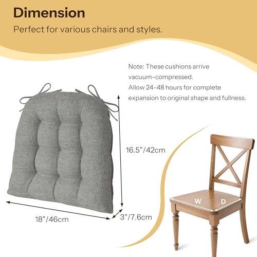 Chair Cushions for Dining Chairs Set of 4 Durable D-Shaped Seat Cushions with Non-Slip Backing Secure Ties Thick Cozy Seat Pad for Kitchen Dining Room Office(18x16.5x3in Light Grey) - color: Light Grey