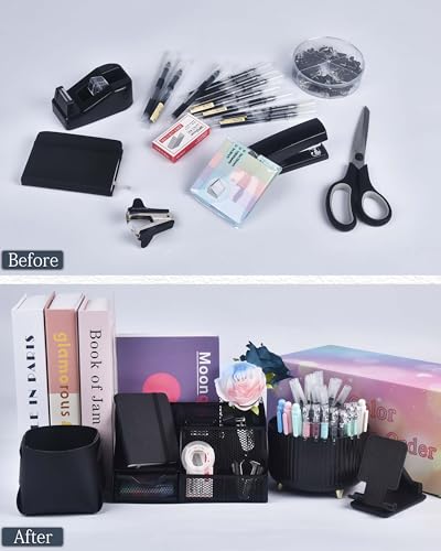 LXEVIHK 20Pcs Black Desk Organizers and Accessories With Mesh Desk Organizer and 360°Rotating Pen Holder and a Lot of Office Black Office Supplies Beautifully Presented in a Gift Box - color: black