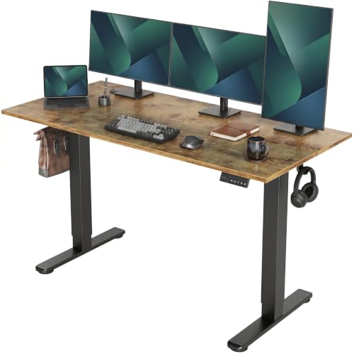 Claiks Electric Standing Desk 55 x 24 Inches, Motorized Sit Stand Desk with 3 Memory Presets & Cable Management, Spacious Ergonomic Computer Workstation for Dual Monitors & Gaming Setup, Rustic Brown - color: Rustic Brown, size: 55 Inch