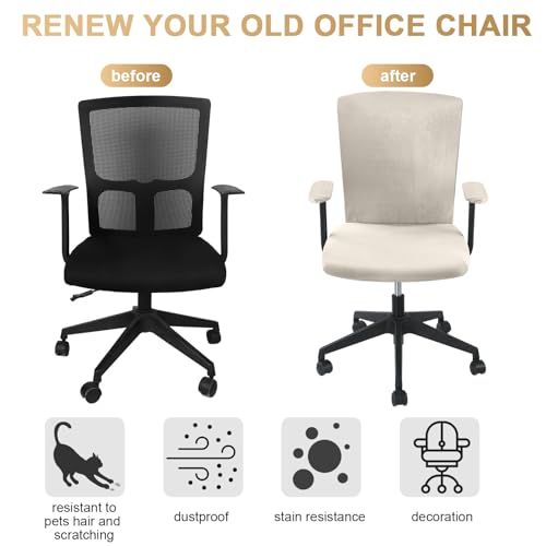 Tallew 4 Pcs Office Chair Covers Set Computer Universal Protective Stretchable Chair Seat Covers Desk Armrest Slipcovers Pads Office Cushion Backrest for Rotating(Cream) - color: Cream