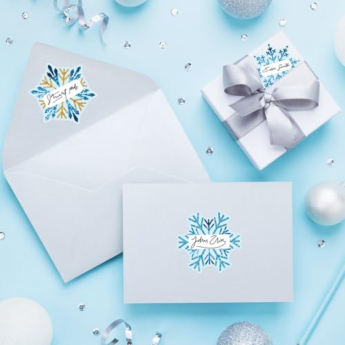 Whaline 90Pcs Christmas Winter Name Tag Stickers Blue Gold Snowflake Shape Nameplates Xmas Self-Adhesive Gift Label Decals for Holiday Present Students Desk Classroom, 9 Designs - style: Snowflake