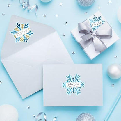 Whaline 90Pcs Christmas Winter Name Tag Stickers Blue Gold Snowflake Shape Nameplates Xmas Self-Adhesive Gift Label Decals for Holiday Present Students Desk Classroom, 9 Designs - style: Snowflake