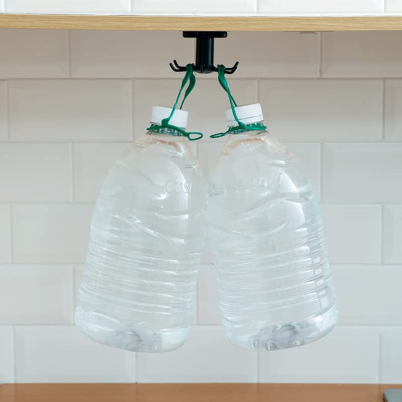 2pcs Under Cabinet Kitchen Utensil Hooks,360° Rotating Drilling Free Adhesive Utensils Hanging Rack for Tools/Towel/Knife (Black) - color: Black