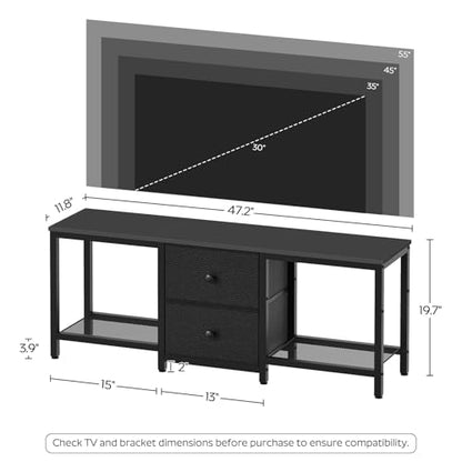 YATINEY TV Stand for TVs up to 55", Entertainment Center with 2 Fabric Drawer, Media Console with Shelves, Television Stands for Living Room, Bedroom, Black DS02BB - color: Black