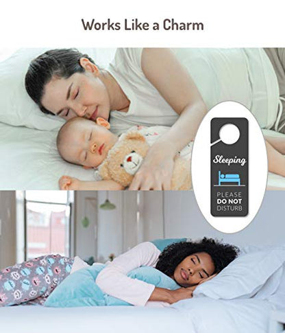Sleeping Sign for Door, 2 Pack (Printed on Both Sides), 9.3″x3.5″ PVC Plastic, Naps, Napping, Do not Ring Bell, Baby Sleeping, Do Not Disturb - color: Version C