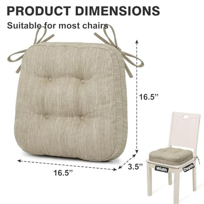 Shinnwa Dining Chair Cushions Set of 2, Dual-Layer Memory Foam Kitchen Chair Cushions, Patented Design Seat Pads with Ties, 16.5 x 16.5 x 3.5in, 2 Pack, Beige - color: Beige, size: 2 Count (Pack of 1)