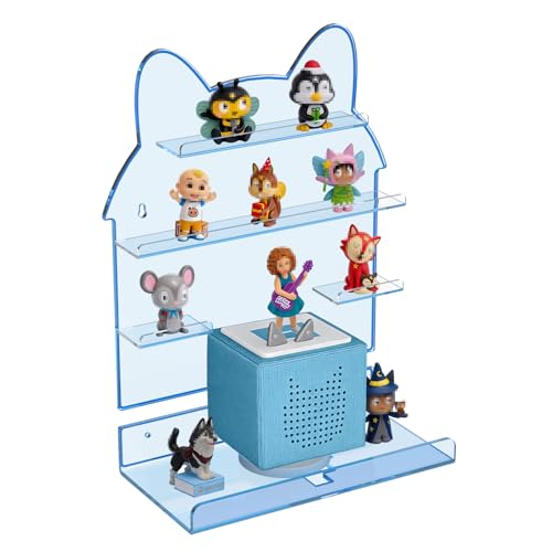 NIUBEE Tonies Shelf Non-Magnetic, Acrylic Wall Mount Floating Shelf, Tonies Storage with Anti-Fall Lip and Charging Cable Hole for Toniebox,for Kids Bedroom Playroom Decor - color: Blue