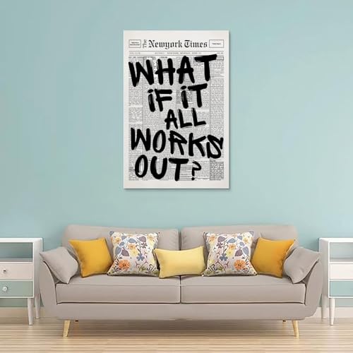 Retro Black And White Newspaper Poster What If It All Works Out Art Prints Wall Painting Picture Bedroom Decor Poster 20x30inch(50x75cm) - color: Unframe-style, size: 20x30inch(50x75cm)