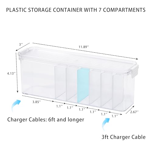 2 Pack Cord Organizer Box for Desk Drawer, Clear Phone Charger Cable Storage Container with Lid