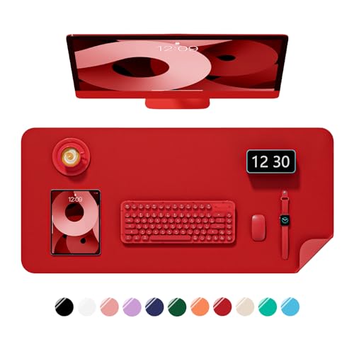 Desk Pad, 30" x 14" PU Leather Non-Slip Desk Mat Large Mouse Pad for Desktop, Waterproof Laptop Computer Writing Mat for Office, Home, Work, Gaming, Bright Red - color: Bright Red, size: 30" x 14"