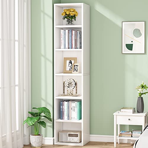 Tribesigns 70.9 Inch Tall Narrow Bookcase, Modern White Corner Bookcase with Storage, 6 Tier Cube Display Shelves for Home Office - color: White