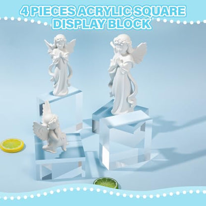 Qunclay 4 Pcs 4 x 4 x 2 Inches Acrylic Square Display Block Clear Polished Acrylic Cubes Jewelry Display Stand for Jewelry Ring Showcase Holder Base Collections - size: 4 x 4 x 2 Inches