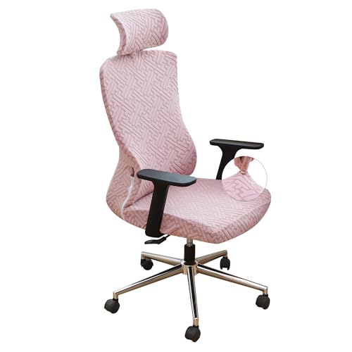 Pink Ergonomic Office Chair Covers Set with Headrest Cover Jacquard 2 Pieces Stretch Desk Computer Office Chair and Headrest Slipcovers Washable - color: Jacquard T-pink, size: Chair and Headrest Covers