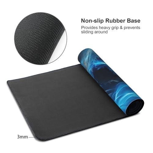 Extended Gaming Mouse Pad, Grim Reaper Skull Design with Blue Flames, 35.4 x 15.7 Inches, Non-Slip Rubber Base - color: skull