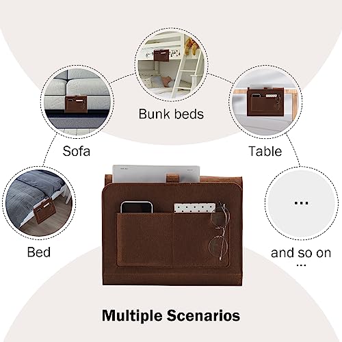 YOUDENOVA Bedside Caddy, Bedside Organizer for Dorm Room, Bunk Bed, Brown - color: Brown