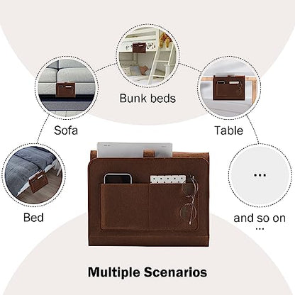YOUDENOVA Bedside Caddy, Bedside Organizer for Dorm Room, Bunk Bed, Brown - color: Brown